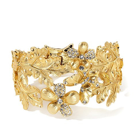 Roberto by RFM Slave-style rigid bracelet with leaves and crystals