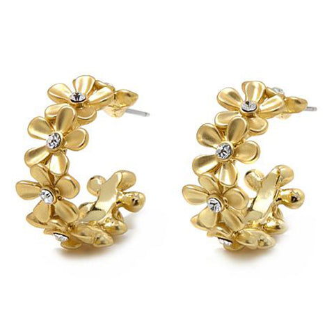 "Giardino" Crystal Goldtone Floral Cluster Clip Earrings