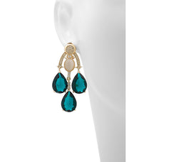 "Anouschka" Earrings with Faceted Glass, CZ and Simulated Cat's Eye