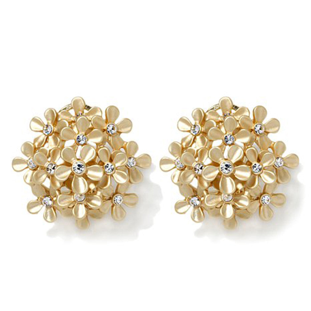 "Giardino" Crystal Goldtone Floral Cluster Clip Earrings