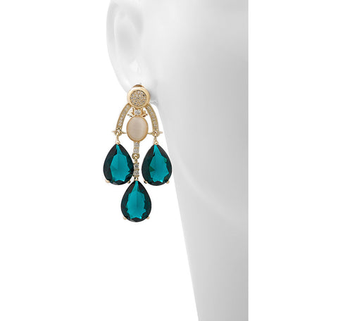 "Anouschka" Earrings with Faceted Glass, CZ and Simulated Cat's Eye